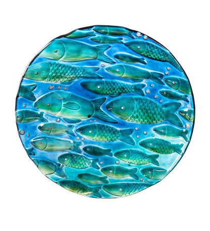 Plow & Hearth Birdbaths Yard & Garden Shimmering School Of Fish Glass Birdbath Basin