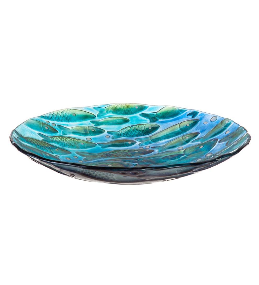 Plow & Hearth Birdbaths Yard & Garden Shimmering School Of Fish Glass Birdbath Basin