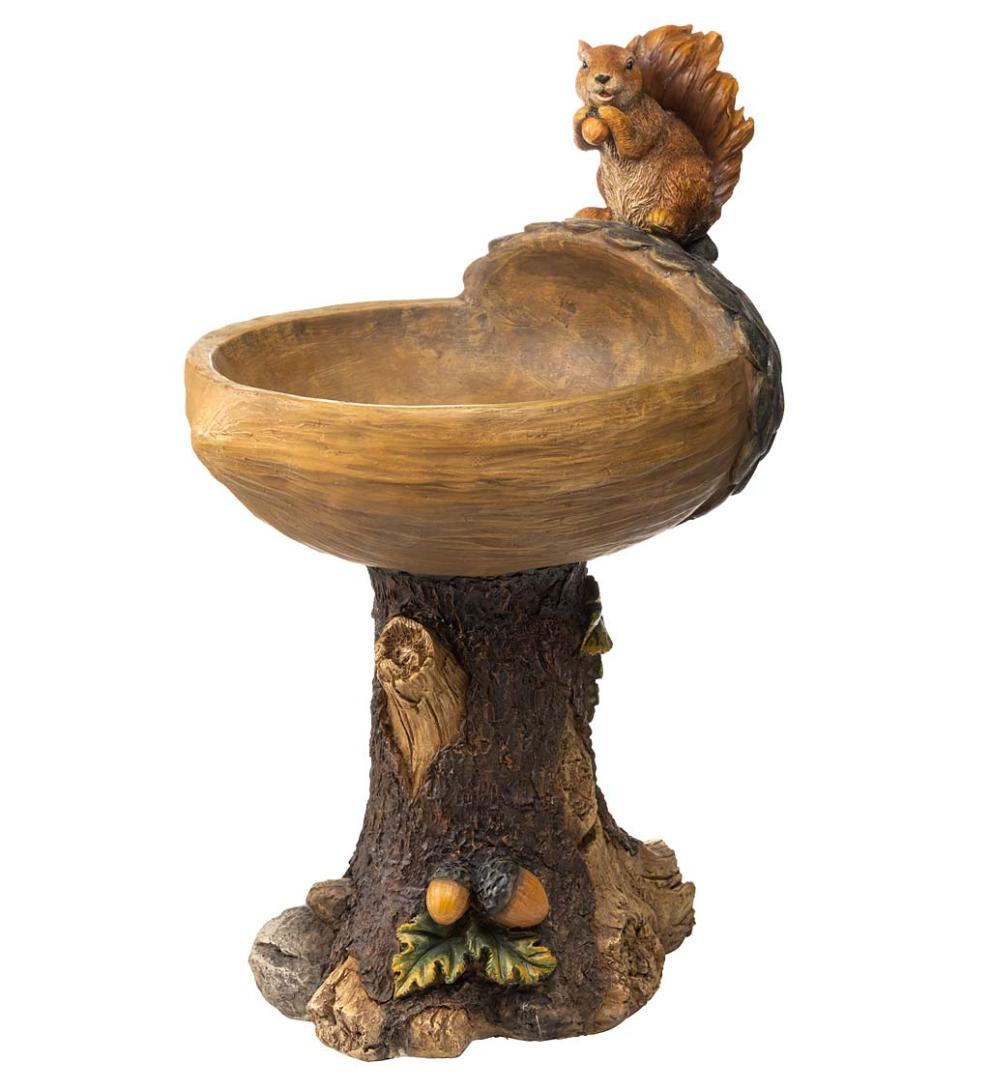 Plow & Hearth Birdbaths Yard & Garden Squirrel Birdbath With Tree Trunk Base And Acorn Basin