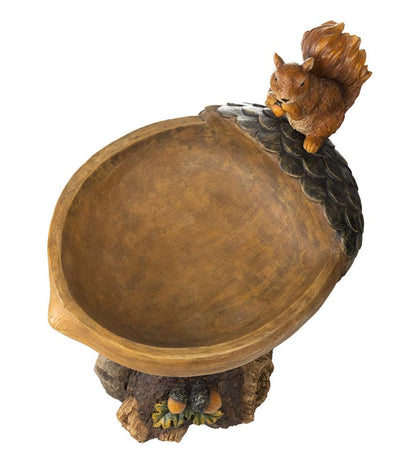 Plow & Hearth Birdbaths Yard & Garden Squirrel Birdbath With Tree Trunk Base And Acorn Basin