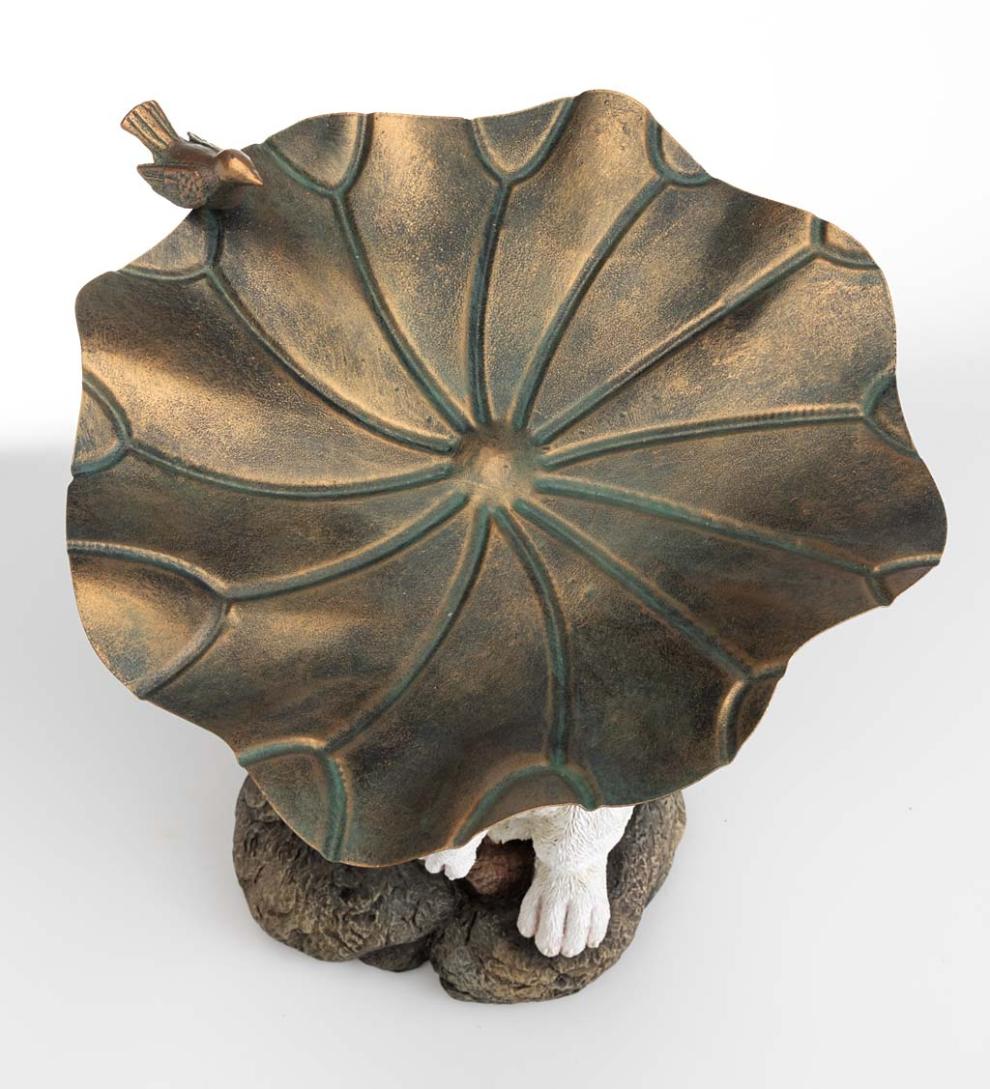 Plow & Hearth Birdbaths Yard & Garden Stone-Look Bunny Birdbath With Metal Leaf Basin