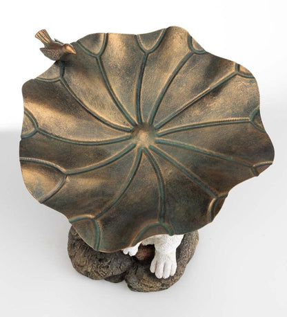 Plow & Hearth Birdbaths Yard & Garden Stone-Look Bunny Birdbath With Metal Leaf Basin