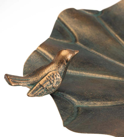 Plow & Hearth Birdbaths Yard & Garden Stone-Look Bunny Birdbath With Metal Leaf Basin