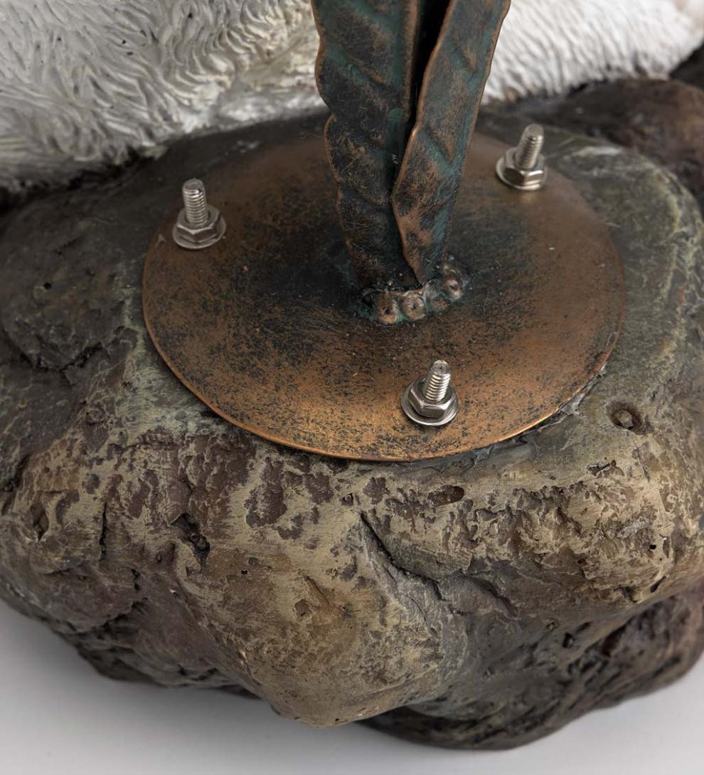 Plow & Hearth Birdbaths Yard & Garden Stone-Look Bunny Birdbath With Metal Leaf Basin