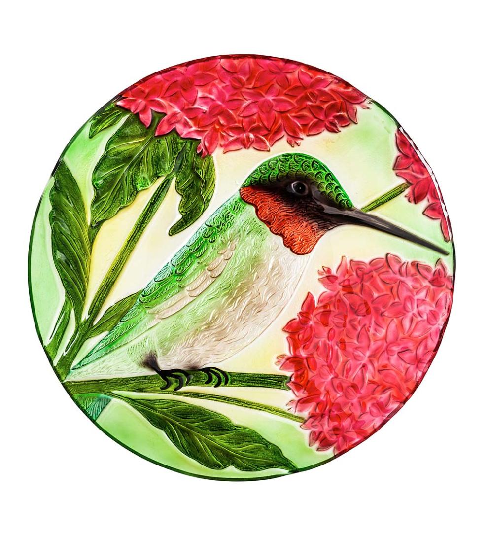 Plow & Hearth Birdbaths Yard & Garden Textured Glass Hummingbirds And Red Hydrangea Birdbath Basin