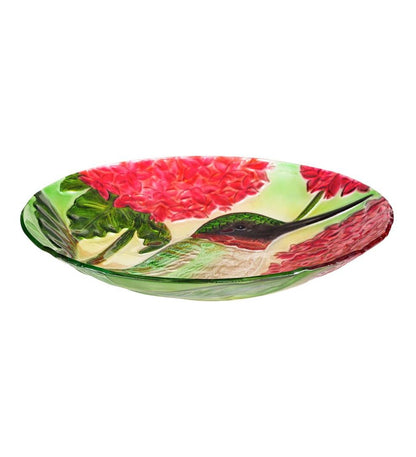 Plow & Hearth Birdbaths Yard & Garden Textured Glass Hummingbirds And Red Hydrangea Birdbath Basin