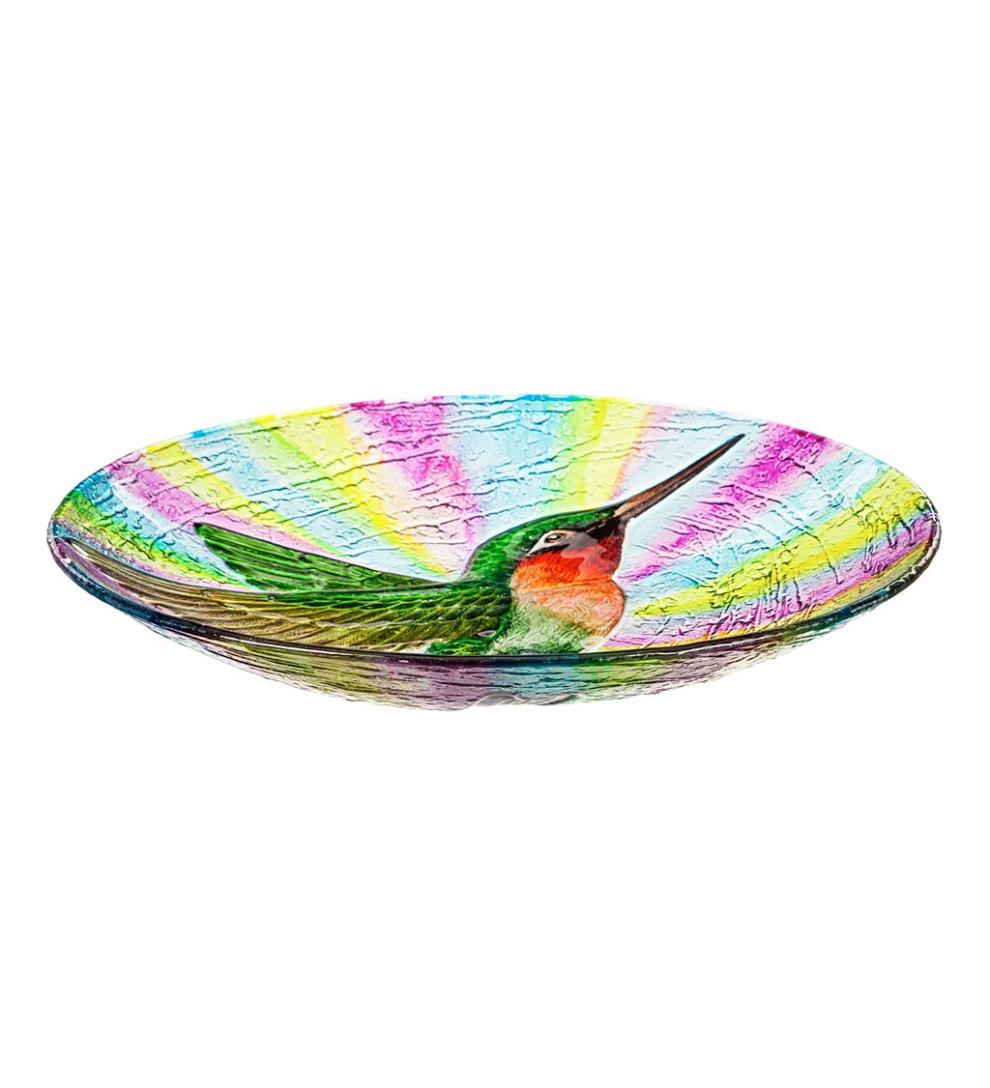 Plow & Hearth Birdbaths Yard & Garden Textured Glass Ruby Throated Hummingbird Birdbath Basin
