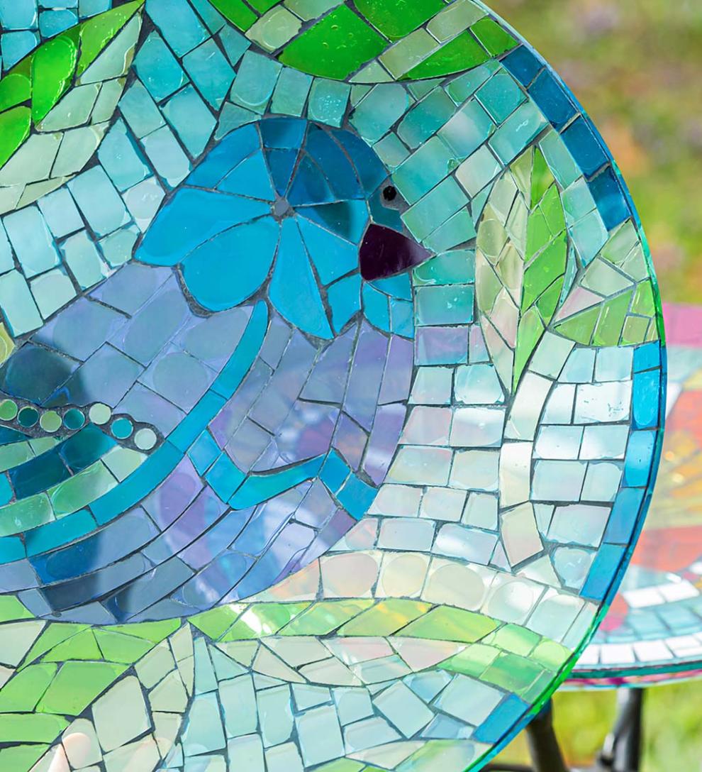 Plow & Hearth Birdbaths Yard & Garden Translucent Mosaic Blue Bird Bird Bath