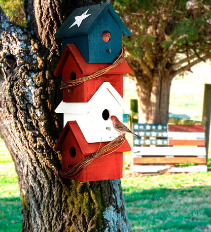 Plow & Hearth Birdhouses Yard & Garden Americana Patriotic Four-Story Hanging Wood Birdhouse