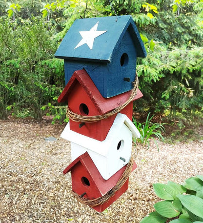 Plow & Hearth Birdhouses Yard & Garden Americana Patriotic Four-Story Hanging Wood Birdhouse