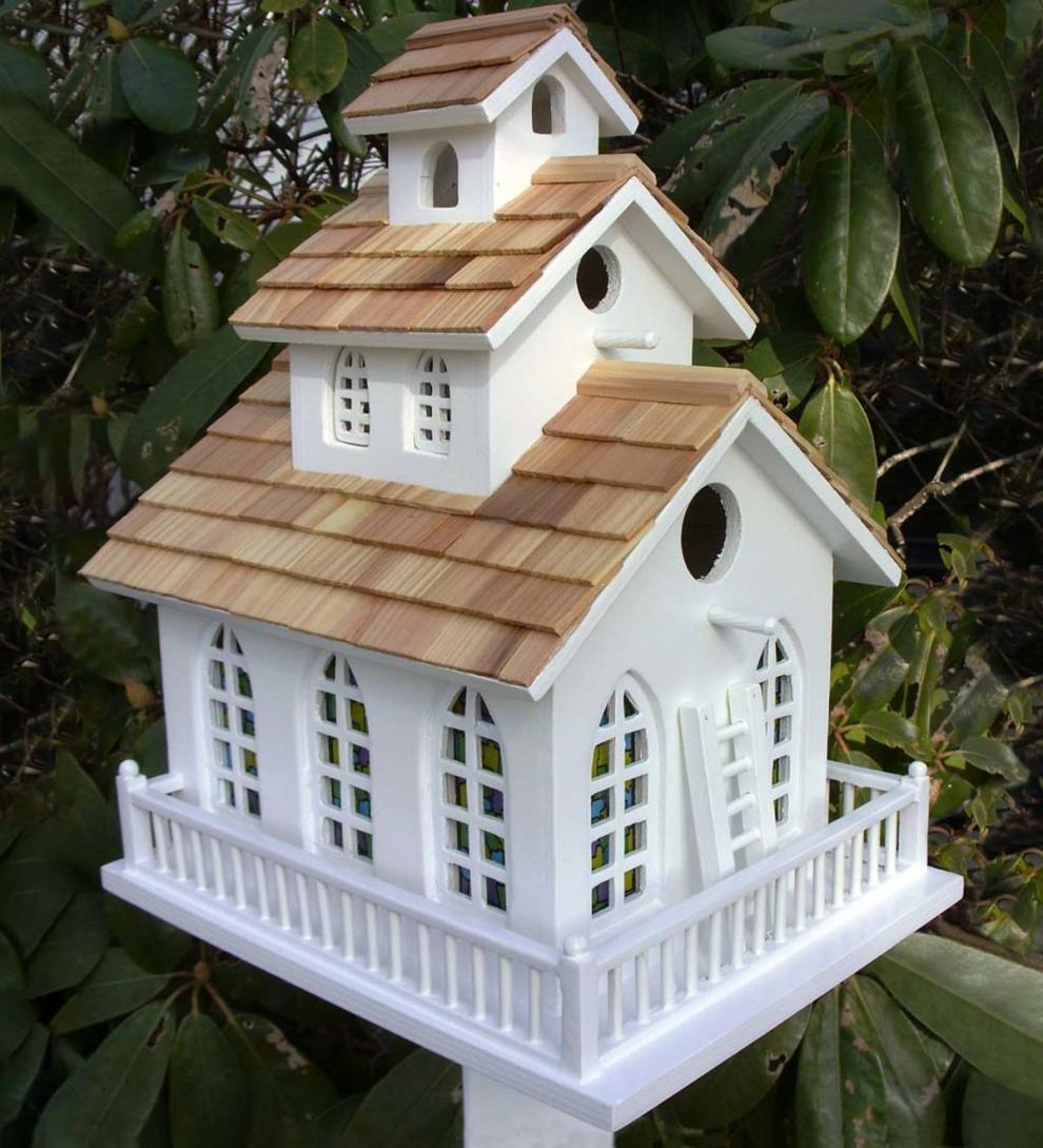 Plow & Hearth Birdhouses Yard & Garden Chapel Bell Birdhouse - White