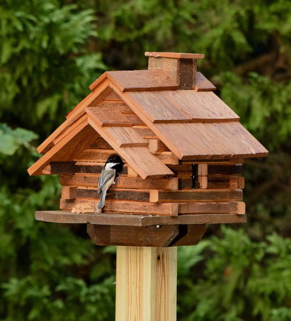Plow & Hearth Birdhouses Yard & Garden Conestoga Log Cabin Birdhouse, Made In Usa
