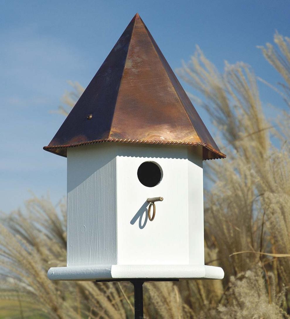 Plow & Hearth Birdhouses Yard & Garden Copper Songbird Deluxe Birdhouse With Brown Patina Roof