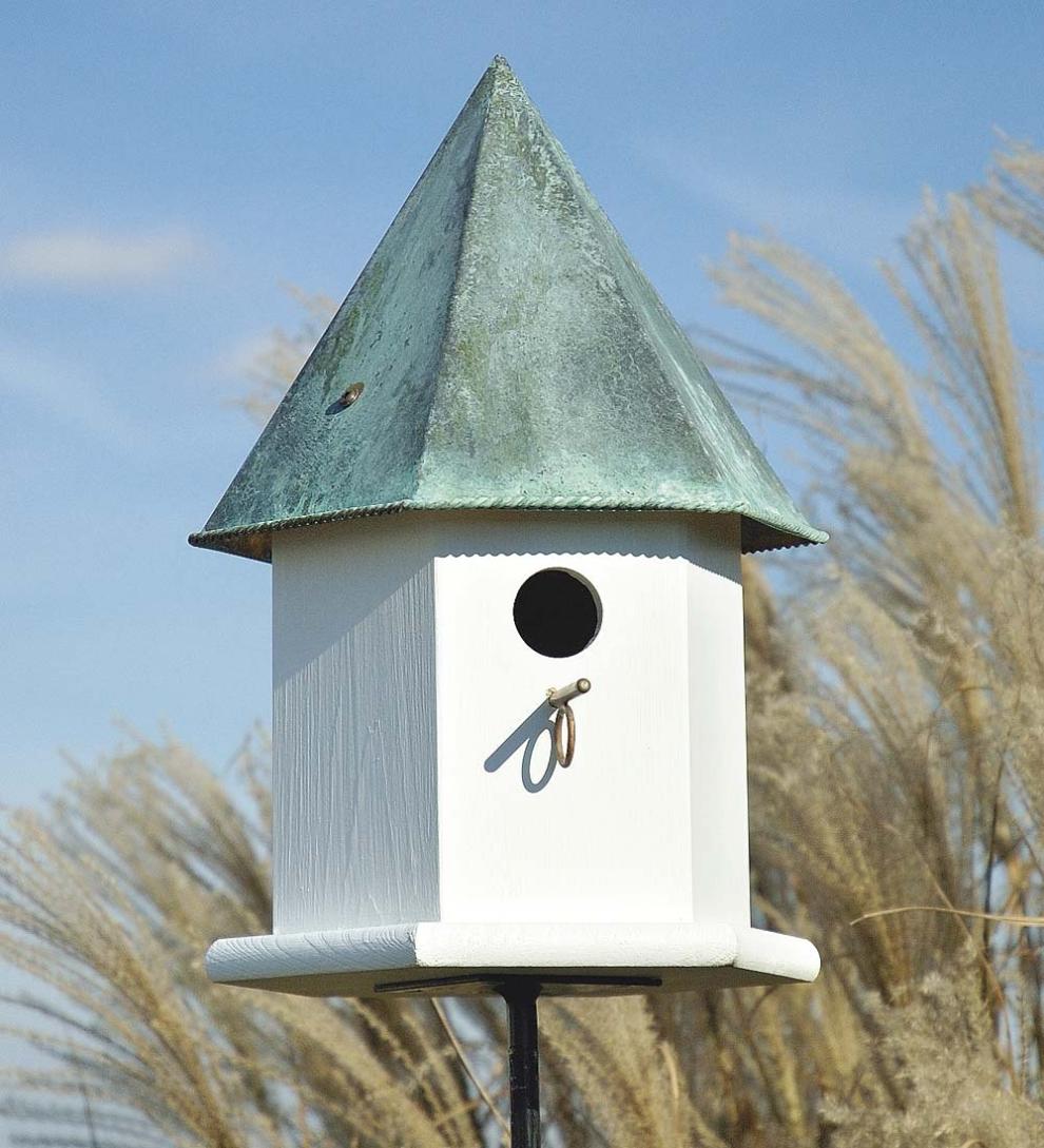 Plow & Hearth Birdhouses Yard & Garden Copper Songbird Deluxe Birdhouse With Verdigris Patina Roof