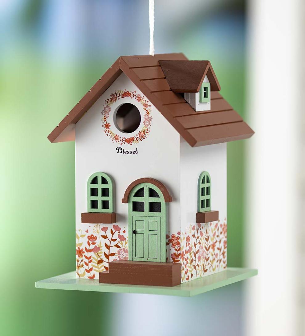 Plow & Hearth Birdhouses Yard & Garden Hand-Painted Blessed Birdhouse With Floral Details