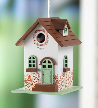 Plow & Hearth Birdhouses Yard & Garden Hand-Painted Blessed Birdhouse With Floral Details