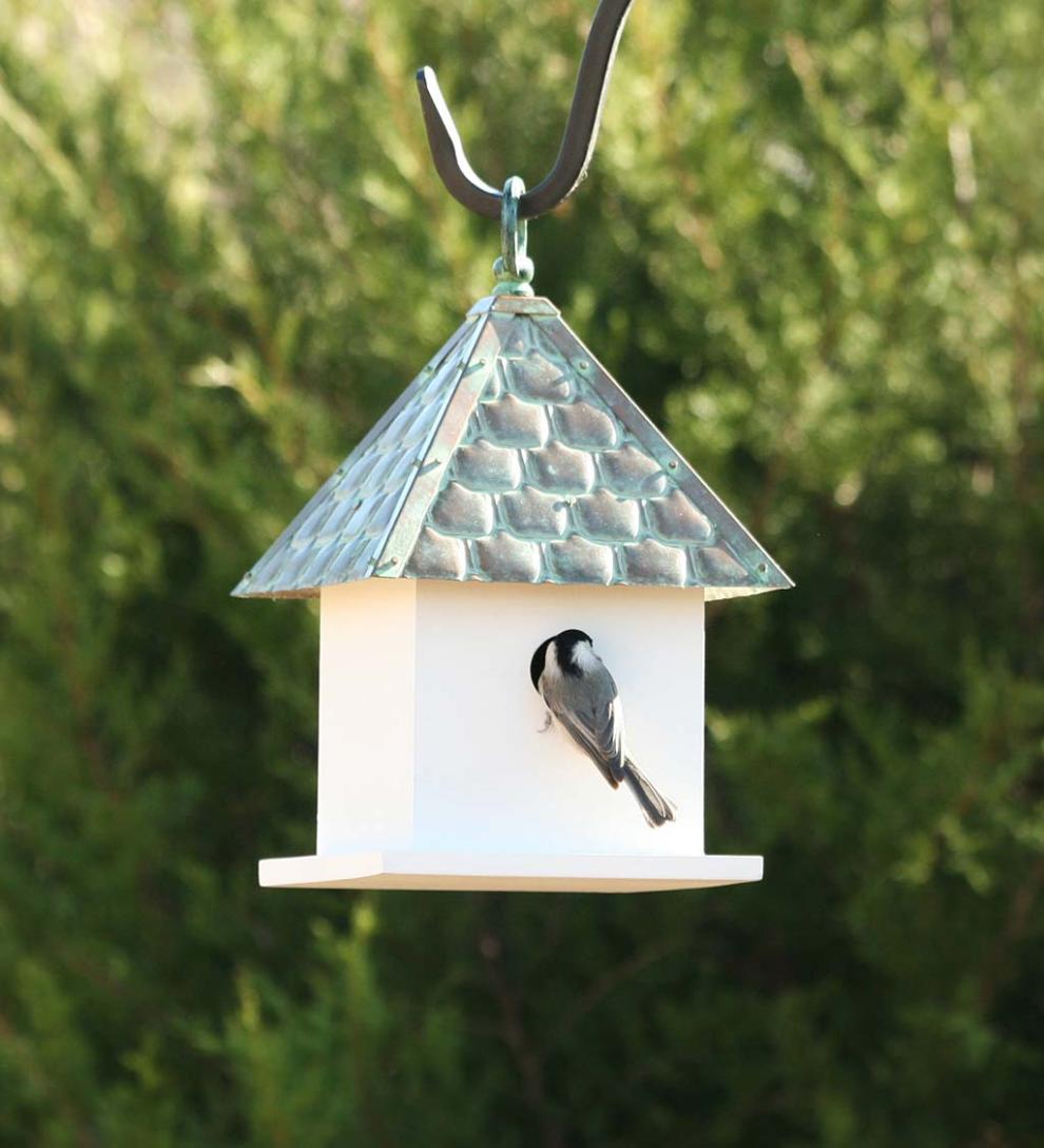 Plow & Hearth Birdhouses Yard & Garden Hardwood Bungalow Birdhouse With Verdigris Copper Roof