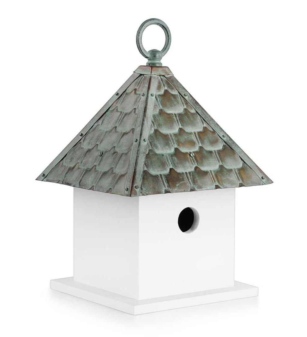 Plow & Hearth Birdhouses Yard & Garden Hardwood Bungalow Birdhouse With Verdigris Copper Roof