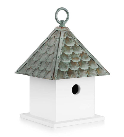 Plow & Hearth Birdhouses Yard & Garden Hardwood Bungalow Birdhouse With Verdigris Copper Roof