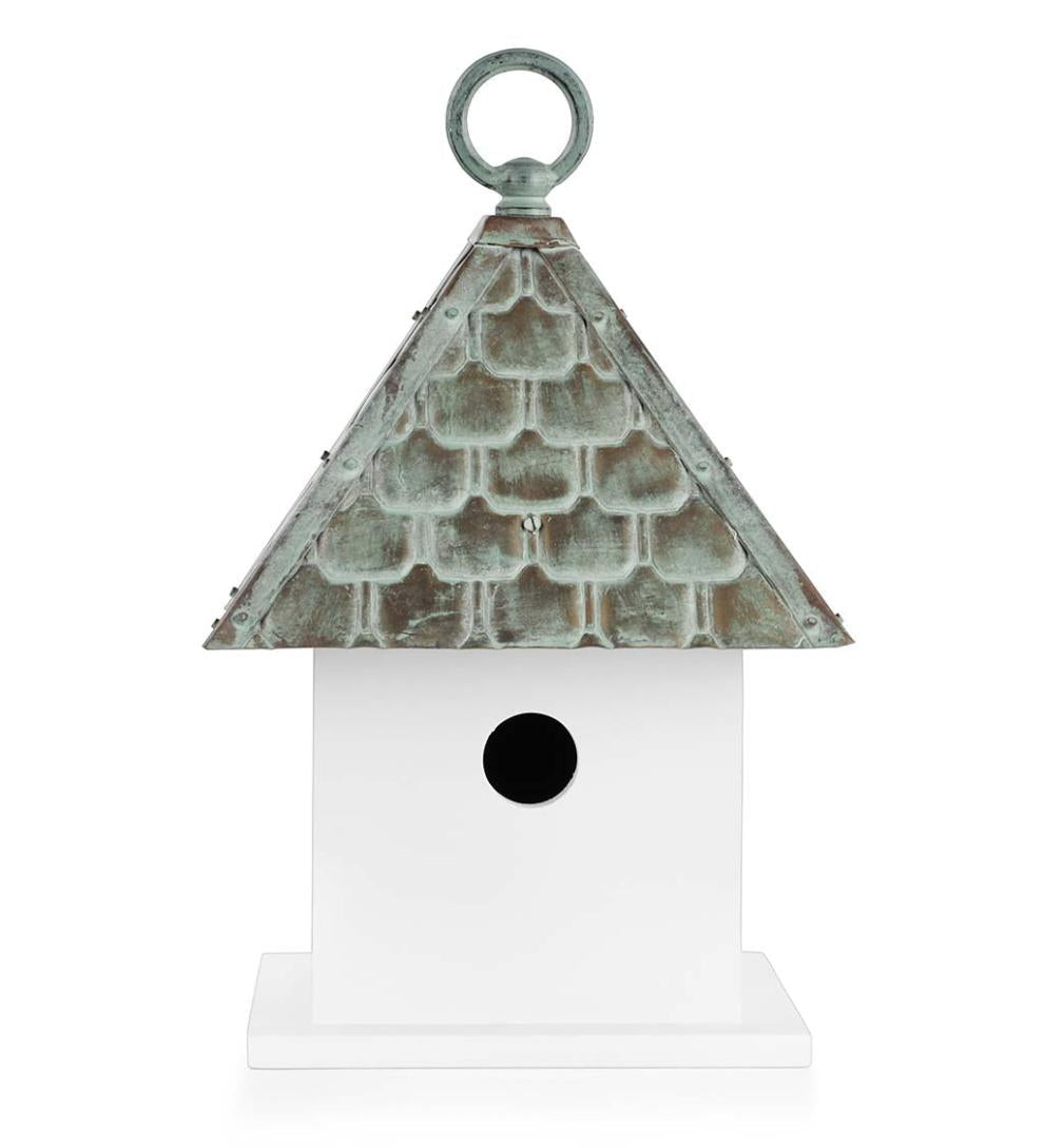 Plow & Hearth Birdhouses Yard & Garden Hardwood Bungalow Birdhouse With Verdigris Copper Roof