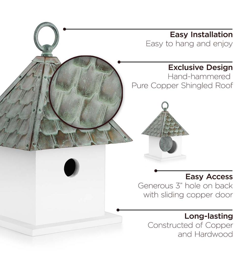 Plow & Hearth Birdhouses Yard & Garden Hardwood Bungalow Birdhouse With Verdigris Copper Roof