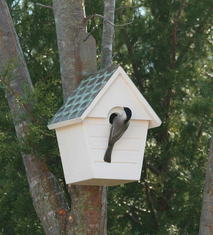 Plow & Hearth Birdhouses Yard & Garden Hardwood Hanging Cottage-Style Birdhouse With Verdigris Copper Roof