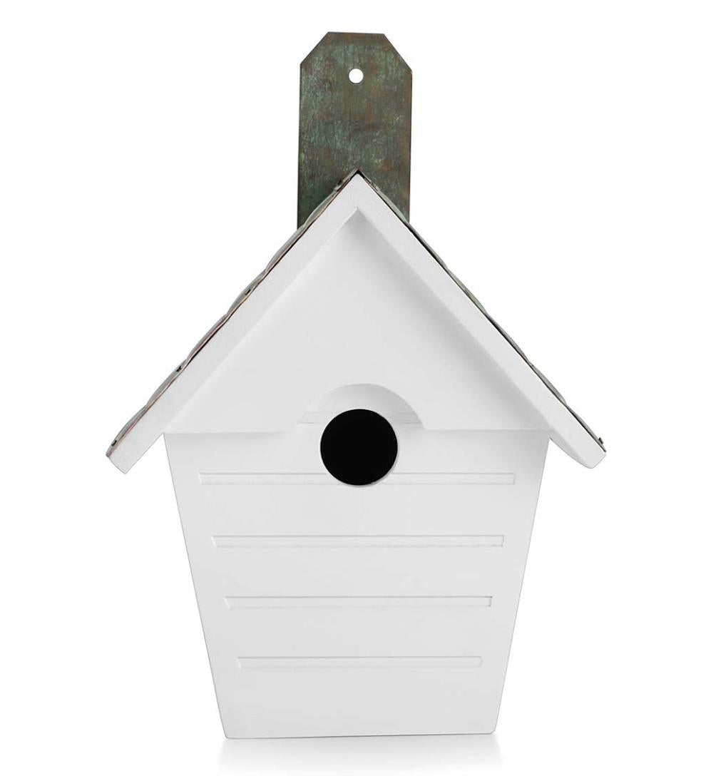 Plow & Hearth Birdhouses Yard & Garden Hardwood Hanging Cottage-Style Birdhouse With Verdigris Copper Roof