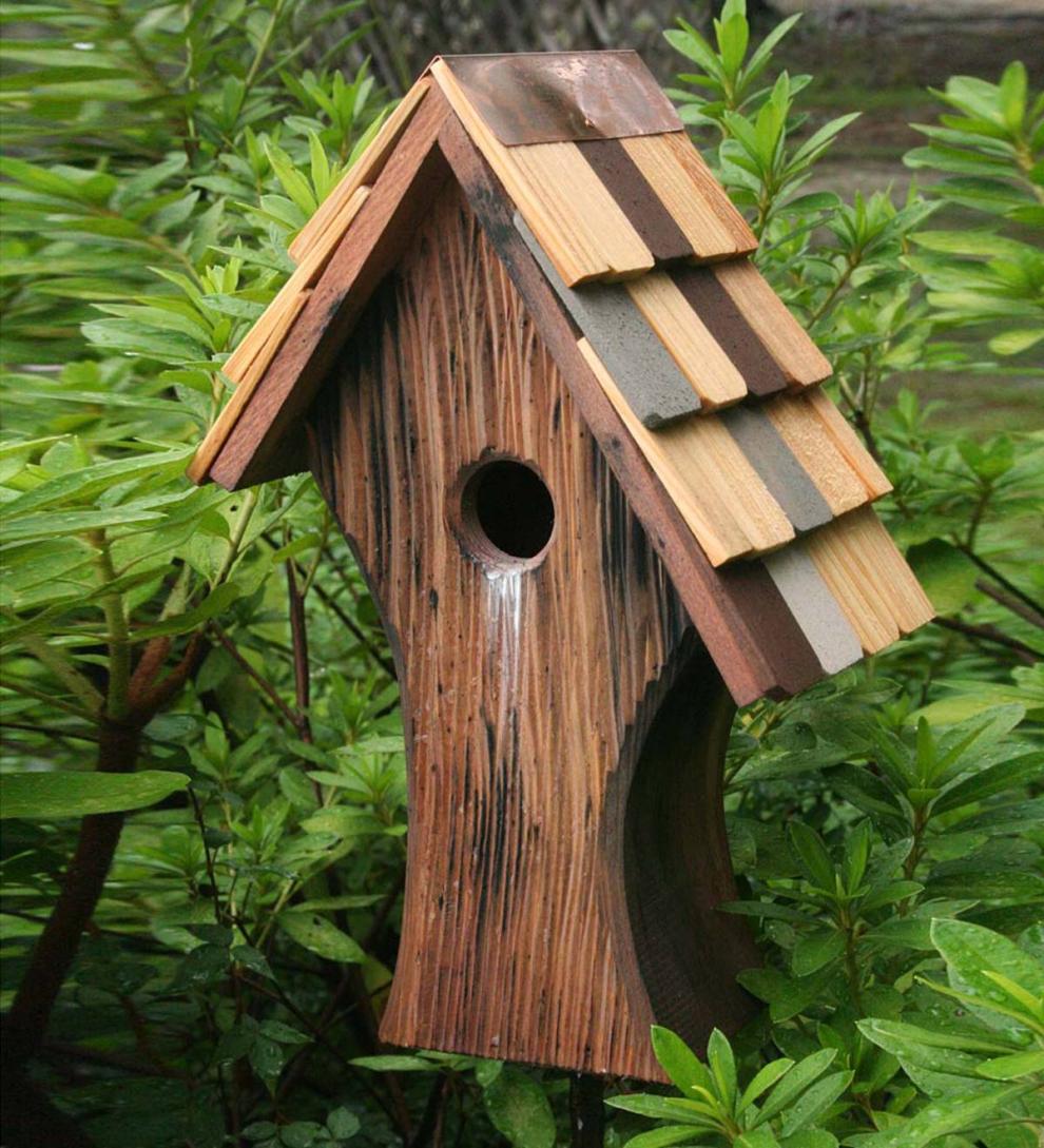 Plow & Hearth Birdhouses Yard & Garden Knottingham Antique Cypress Shingled Roof Birdhouse