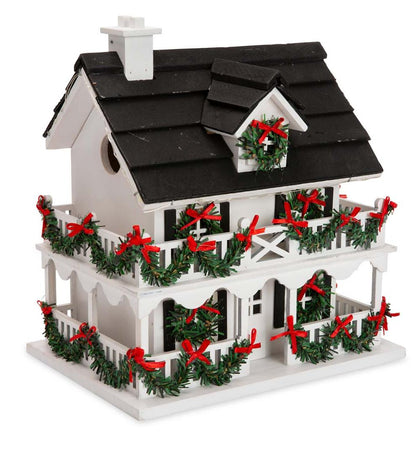 Plow & Hearth Birdhouses Yard & Garden Lighted Holiday Colonial Cottage Birdhouse And Pedestal Pole Set