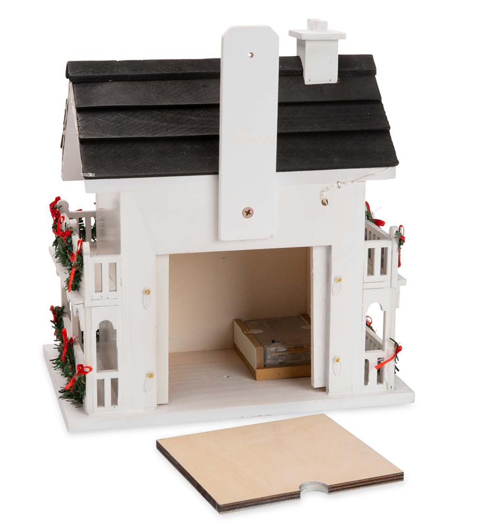 Plow & Hearth Birdhouses Yard & Garden Lighted Holiday Colonial Cottage Birdhouse And Pedestal Pole Set