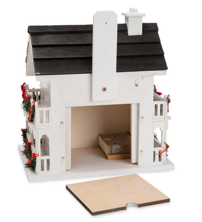 Plow & Hearth Birdhouses Yard & Garden Lighted Holiday Colonial Cottage Birdhouse And Pedestal Pole Set