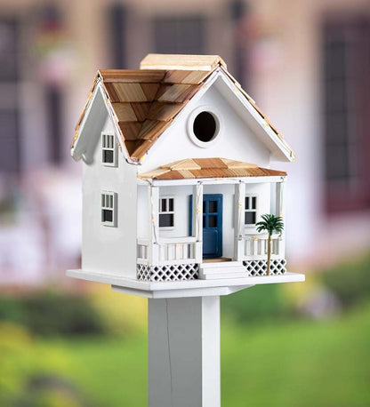 Plow & Hearth Birdhouses Yard & Garden Paradise Palms Lighted Beach Cottage Birdhouse - White