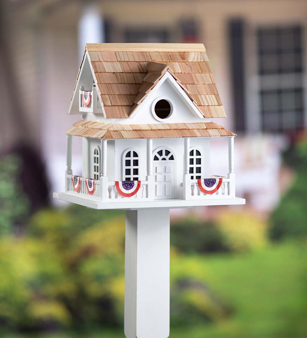 Plow & Hearth Birdhouses Yard & Garden Patriotic Birdhouse With Americana Bunting And Pedestal Pole Set