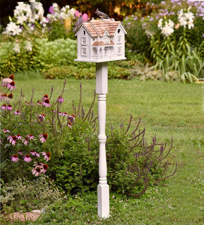 Plow & Hearth Birdhouses Yard & Garden Turned Wood Pedestal Pole For Birdhouse/Feeder With Ground Auger - White