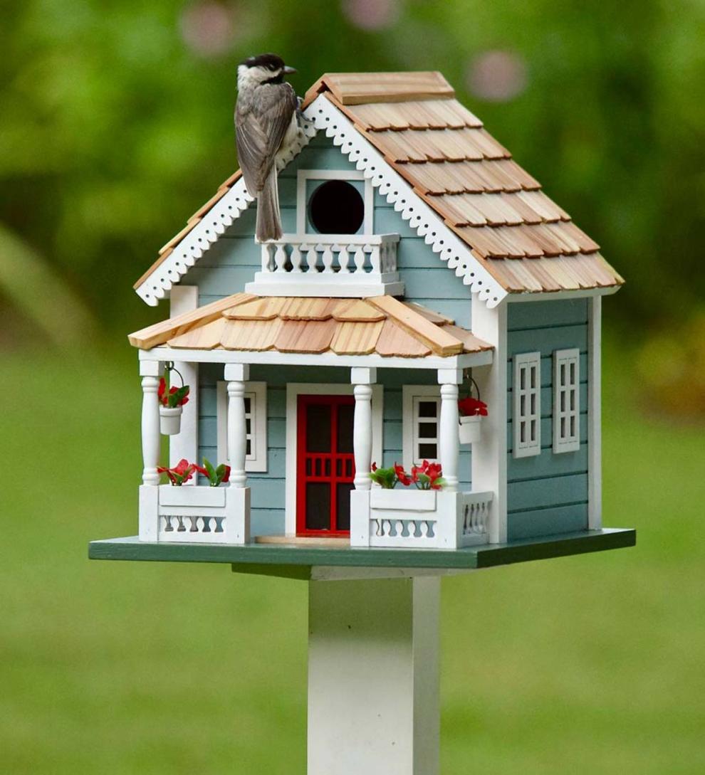 Plow & Hearth Birdhouses Yard & Garden Welcome Home Wooden Birdhouse And Pedestal Pole Set