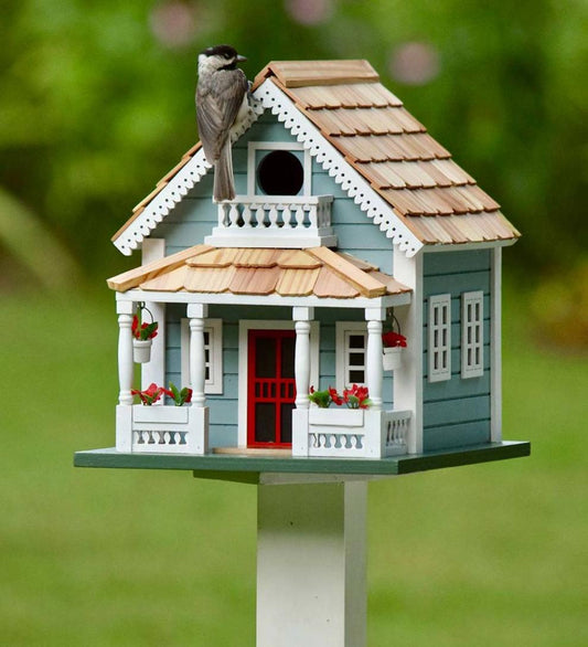 Plow & Hearth Birdhouses Yard & Garden Welcome Home Wooden Birdhouse And Pedestal Pole Set