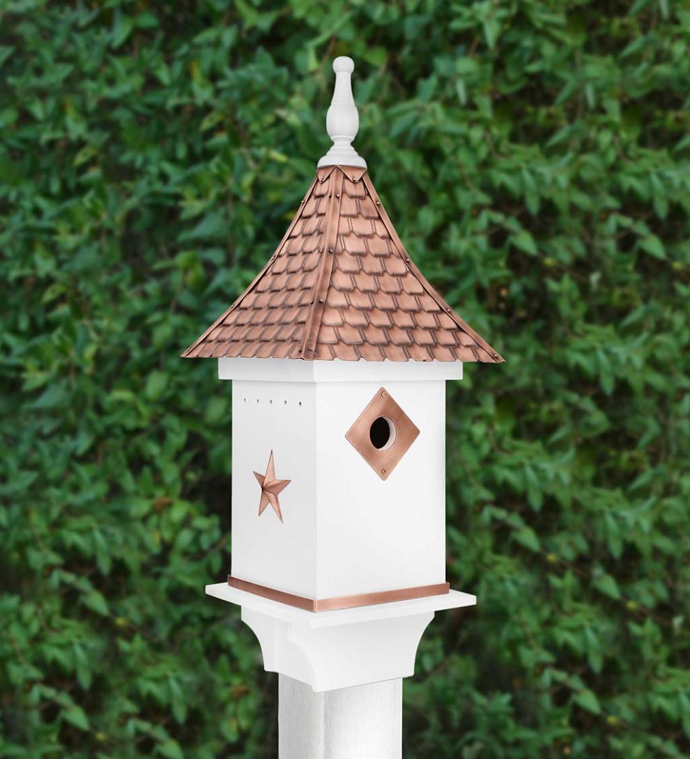 Plow & Hearth Birdhouses Yard & Garden White Villa-Style Birdhouse With Hand-Hammered Copper Roof And Accents
