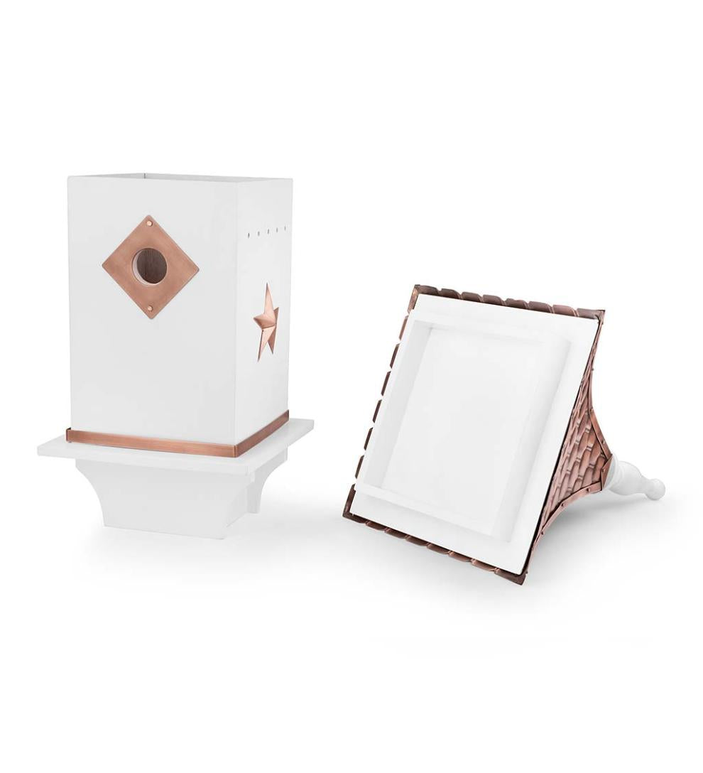 Plow & Hearth Birdhouses Yard & Garden White Villa-Style Birdhouse With Hand-Hammered Copper Roof And Accents