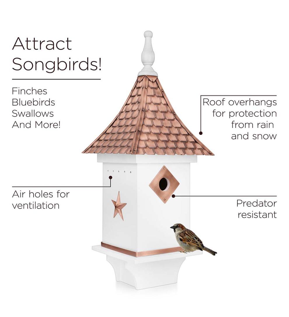 Plow & Hearth Birdhouses Yard & Garden White Villa-Style Birdhouse With Hand-Hammered Copper Roof And Accents