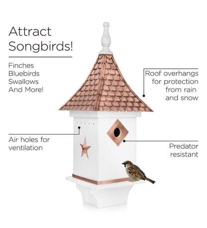 Plow & Hearth Birdhouses Yard & Garden White Villa-Style Birdhouse With Hand-Hammered Copper Roof And Accents