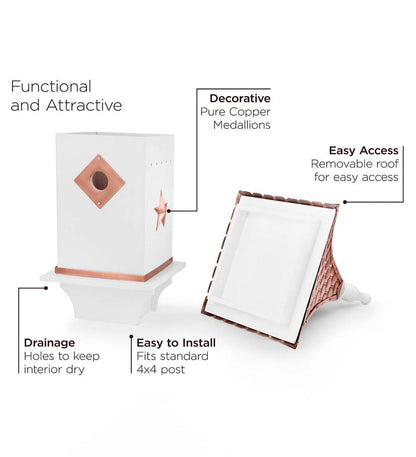 Plow & Hearth Birdhouses Yard & Garden White Villa-Style Birdhouse With Hand-Hammered Copper Roof And Accents