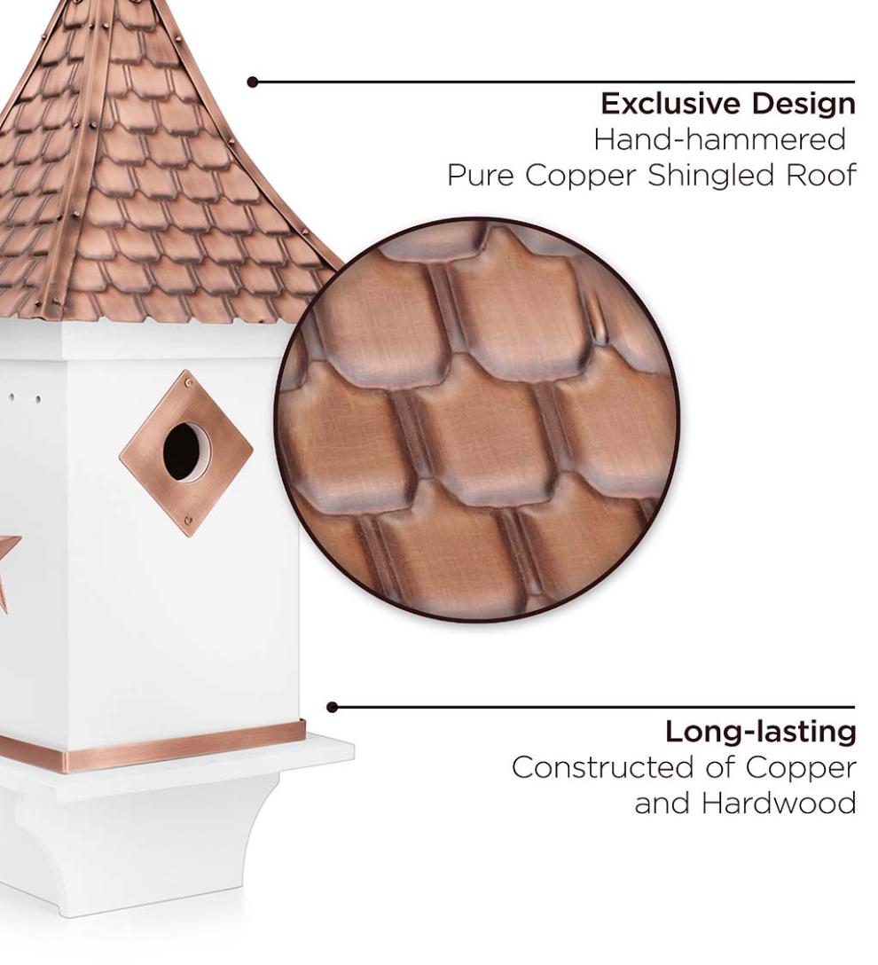 Plow & Hearth Birdhouses Yard & Garden White Villa-Style Birdhouse With Hand-Hammered Copper Roof And Accents