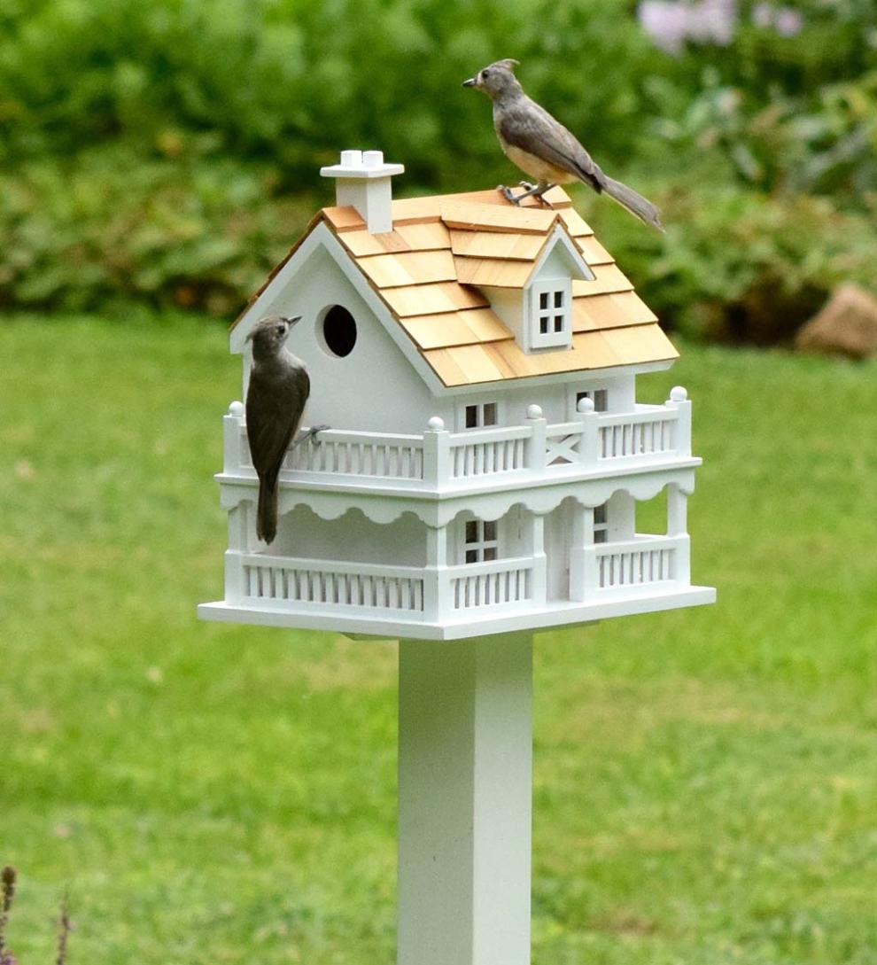 Plow & Hearth Birdhouses Yard & Garden Wooden Cape Cod Birdhouse And Pedestal Pole Set