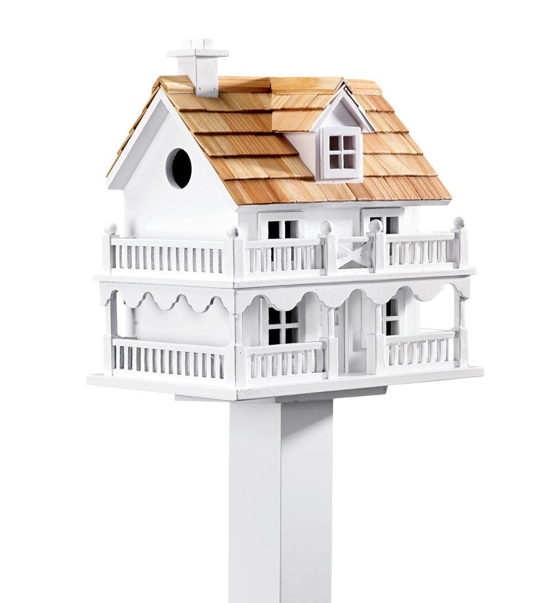 Plow & Hearth Birdhouses Yard & Garden Wooden Cape Cod Birdhouse And Pedestal Pole Set