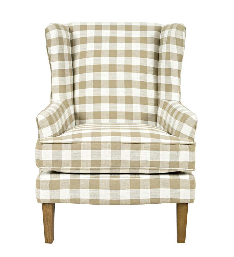 Plow & Hearth Chairs & Rockers Indoor Living Buffalo Plaid Upholstered Wingback Chair - Natural