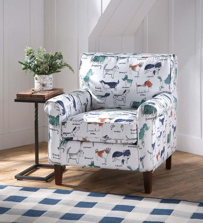 Plow & Hearth Chairs & Rockers Indoor Living Going To The Dogs Upholstered Dog Print Arm Chair - Dogs