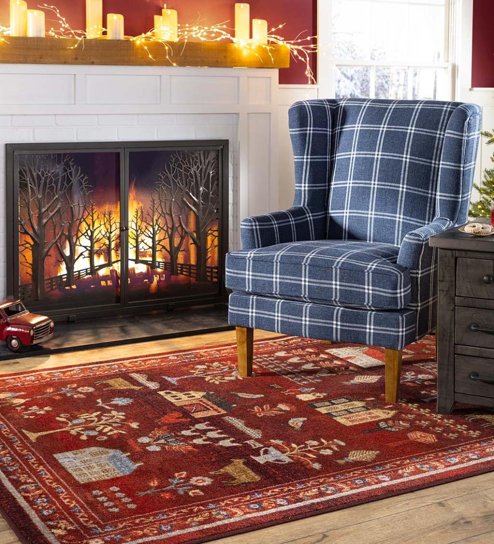Plow & Hearth Chairs & Rockers Indoor Living Plaid Upholstered Wingback Accent Chair - Graphite