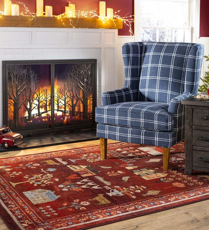 Plow & Hearth Chairs & Rockers Indoor Living Plaid Upholstered Wingback Accent Chair - Graphite