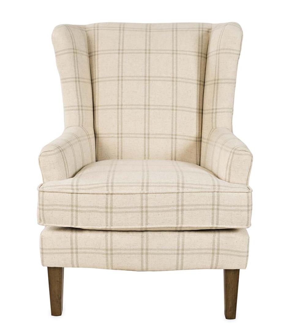 Plow & Hearth Chairs & Rockers Indoor Living Plaid Upholstered Wingback Accent Chair - Graphite
