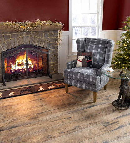 Plow & Hearth Chairs & Rockers Indoor Living Plaid Upholstered Wingback Accent Chair - Graphite
